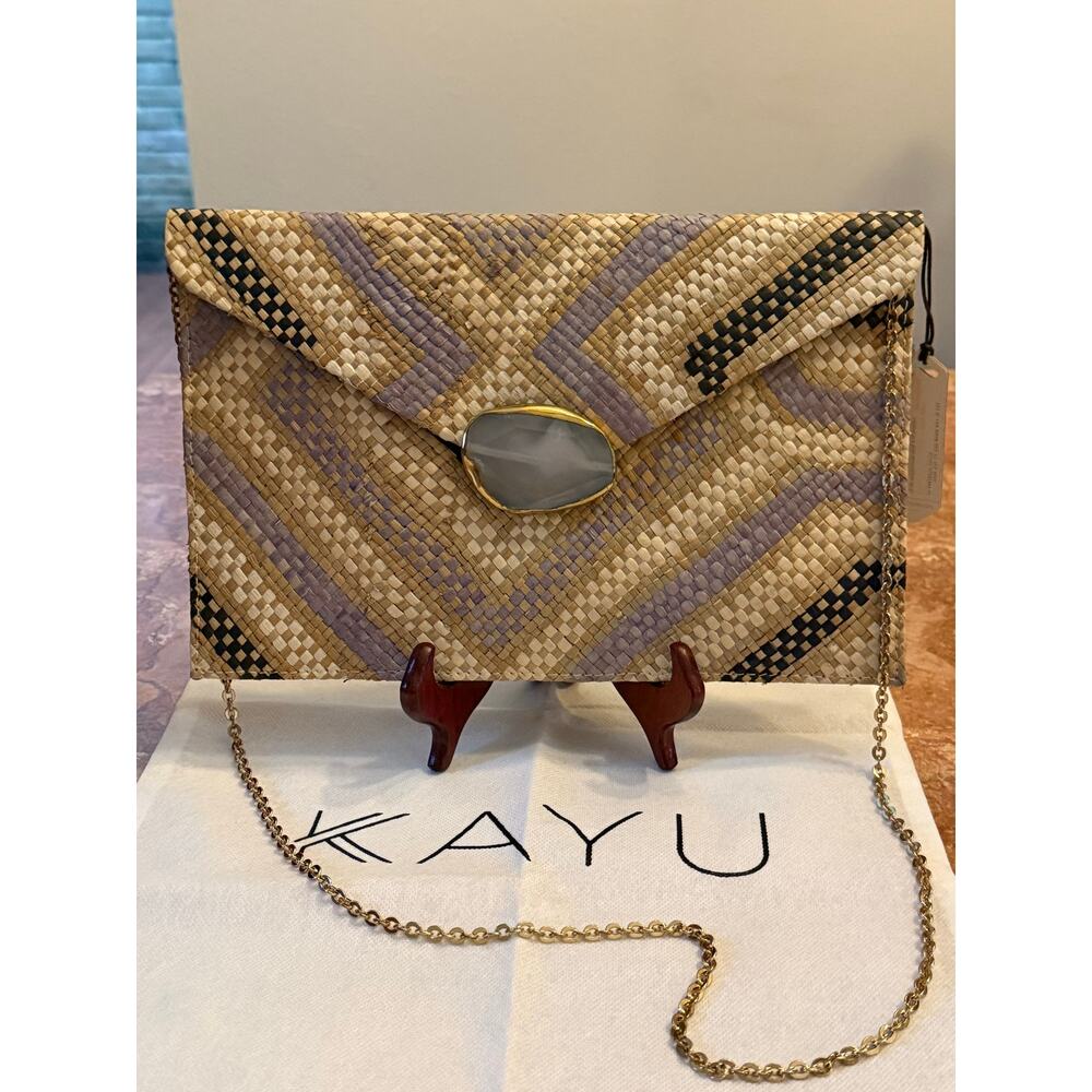 NWT KAYU Desert Clutch, Purse, Straw, Agate Stone Boho Beachy